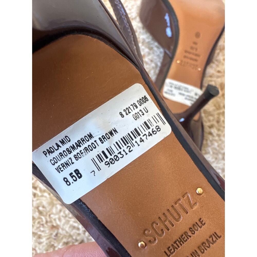 SCHUTZ Paola Mid Pump Slingback Heel Patent Leather Root Brown size 8.5 - Picture 5 of 5